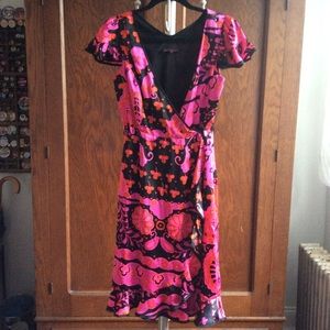 Betsey Johnson psychedelic silk wrap dress Size 2